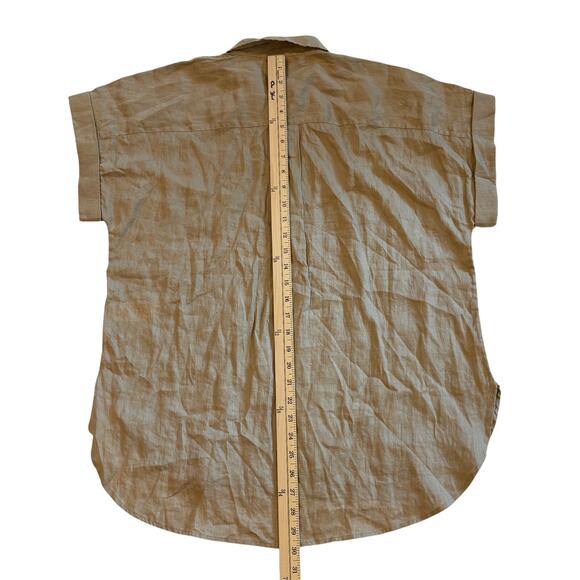 Lauren Ralph Lauren Linen Shirt Womens Large Brown Button Up Dolman Short Sleeve - Picture 7 of 8